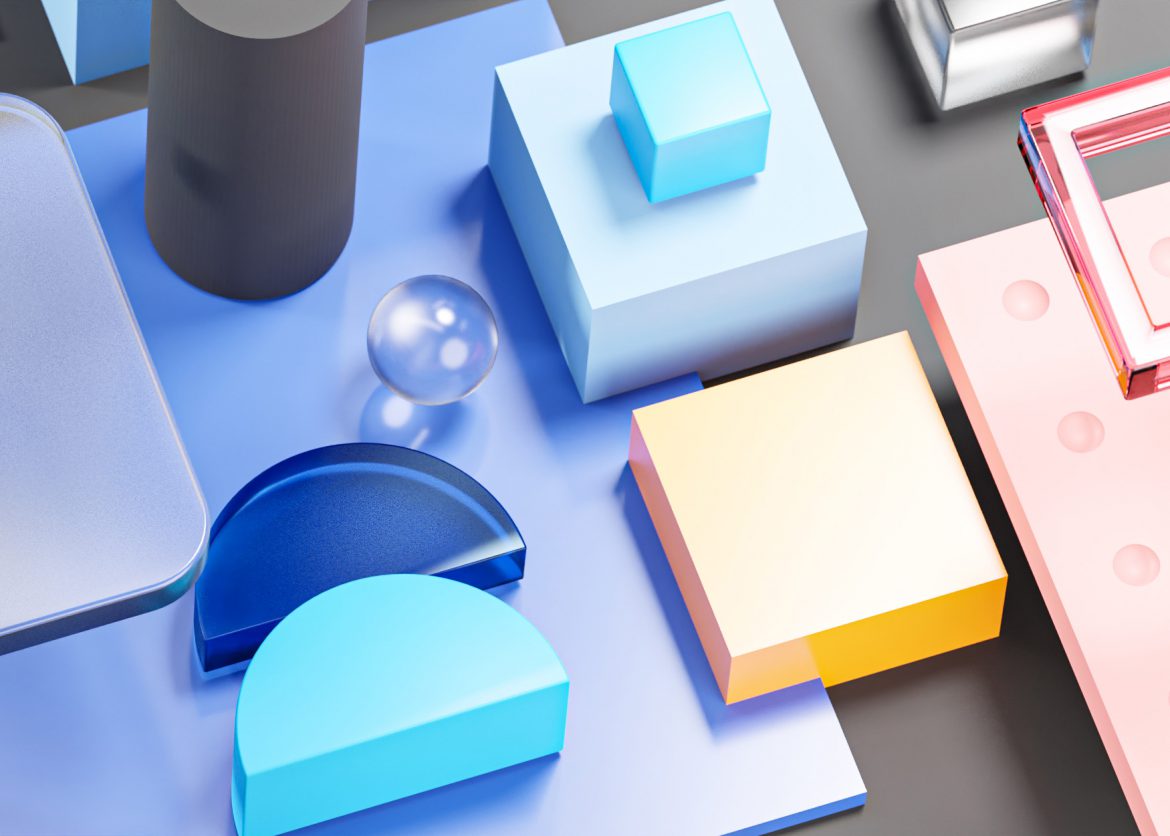 Banner Blue Glass Geometry Shapes Abstract Composition Art 3D Rendering