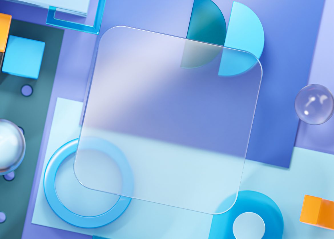 Glass Template Mockup Geometry Shapes Abstract Composition Art Blue 3D Rendering